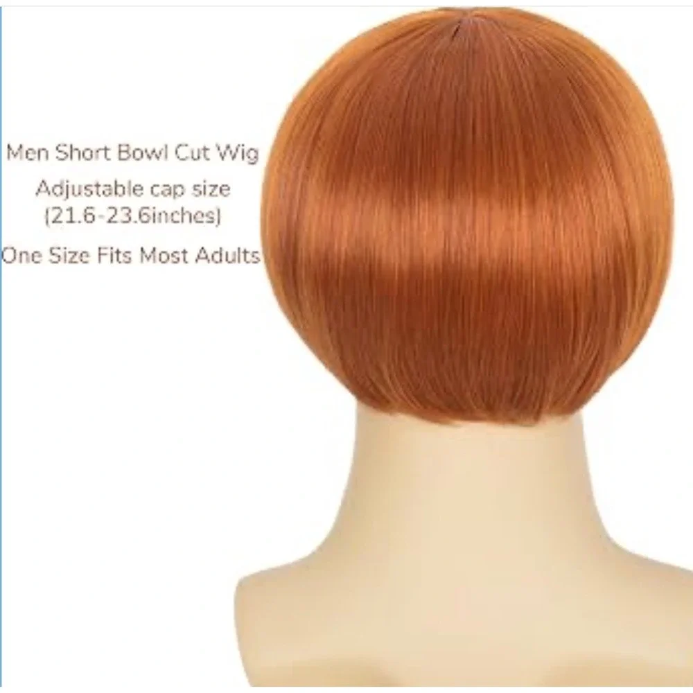 NWT Miss U Hair Ginger Bowl Cut Wig Men 60s 70s Retro Costume Cosplay Bangs